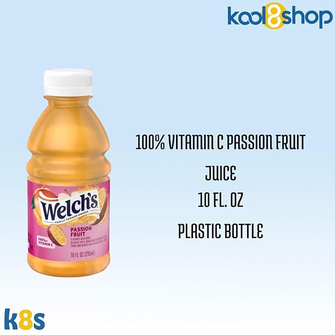 Welch’s Passion Fruit Juice Drink 10 fl oz Plastic Bottle 24 Pack + 2 Reusable Snack Bags by KOOL8SHOP Infinite Deals