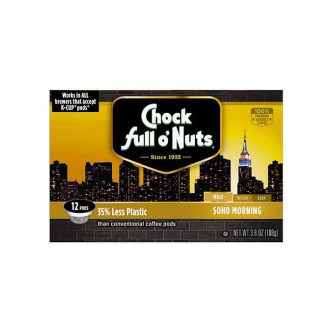 Chock Full o’Nuts Soho Morning Mild Roast K-Cups – Compatible with Keurig Pods K-Cup Brewers (1 Pack of 12 Single-Serve Cups)