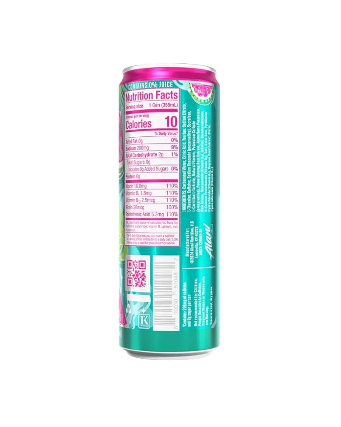 Alani Watermelon Wave Energy Drinks sugar free low calorie energy drinks 12 Fl Oz Cans (Pack of 12)