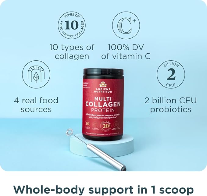Ancient Nutrition Multi Collagen Protein Powder Unflavored 40 Servings + Organic Supergreens Powder Mango 12 Servings