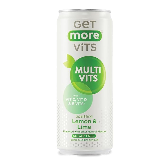 Get More Vits Multivitamin Sparkling Spring Water – Lemon &amp Lime 12 x 330ml Cans – Sugar-Free Low Calorie Vitamin Drink with 100% Daily Dose of Vitamin D B-Vitamins &amp Vitamin C
