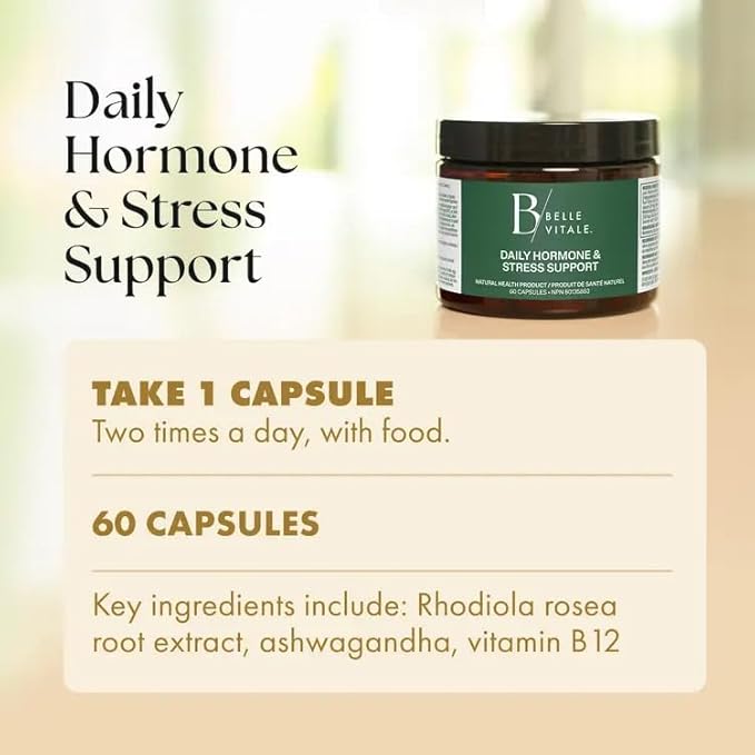 BODi Belle Vitale Daily Hormone &amp Stress Support - Ashwagandha &amp Rhodiola - Helps Combat Stress &amp Supports Healthy Cortisol Levels - Vitamin B12 Help Energy Metabolism &amp Immune Health