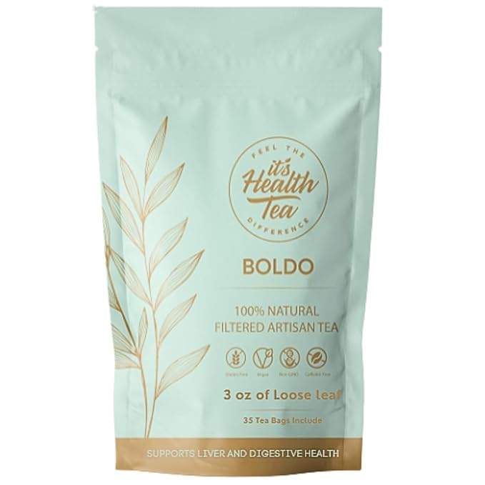 Boldo Herbal Tea — Traditionally Used for Digestive Comfort &amp Healthy Bile Flow | 35 Filtered Tea Bags Included | Caffeine-Free Gluten-Free | 3 oz Loose Leaf