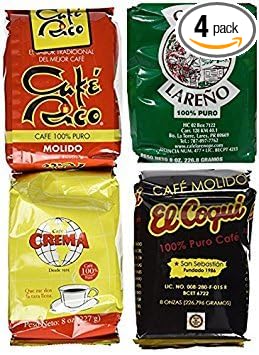 Puerto Rican Variety Pack Ground Coffee - 4 Local Favorites in 8 Ounce Bags (Lareno Rico Coqui and Crema)