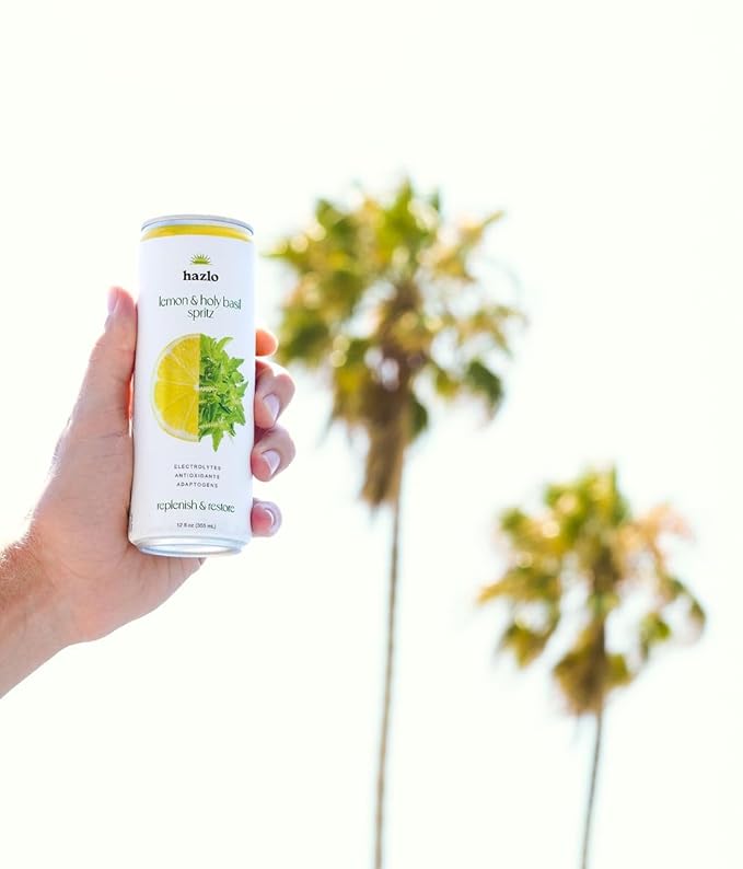 Hazlo Spritz (Lemon &amp Holy Basil) - Zero Proof Spritz Cocktail Mixer Craft Mocktails with Adaptogens Nootropics - Functional Seltzer Calming Non Alcoholic Drinks Alcohol Alternatives for Mood