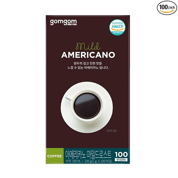 Korean Instant Coffee Mix Sticks Americano and Hazelnut 100 Count 1g Each Gom gom (100 Mild)