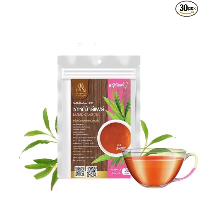 Thai Herbal Tea Bags for Relaxation and Wellness 30 Sachets Hot Tea Blend (Barbed Grass)