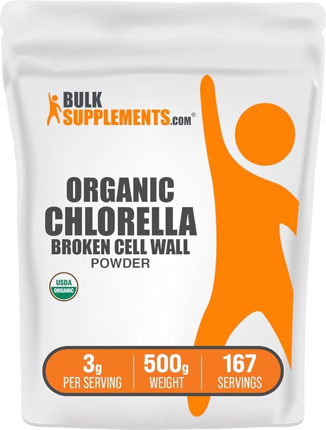 BulkSupplements.com Organic Chlorella Powder - Broken Cell Wall Green Superfood Powder Chlorella Supplement - Gluten Free 3g per Serving 500g (1.1 lbs) (Pack of 1)
