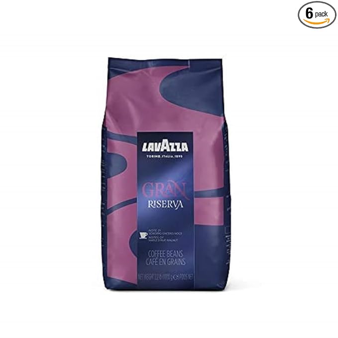 Lavazza Gran Riserva Whole Bean Coffee BlendDark Espresso Roast2.2LB Bag Authentic Italian(Pack of 6)
