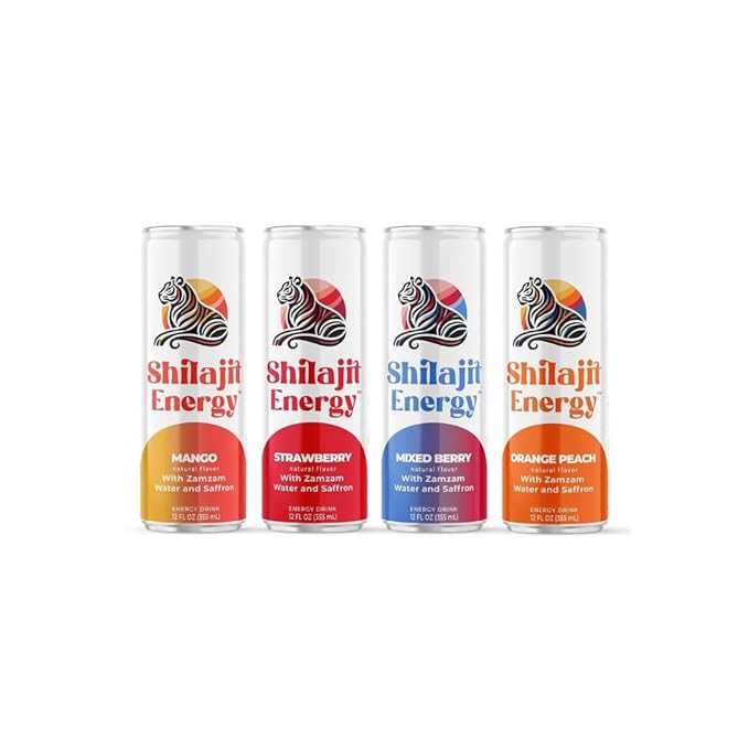 Shilajit Energy Drink Variety Pack – Mango Orange Peach Strawberry and Mixed Berry – 12-Pack