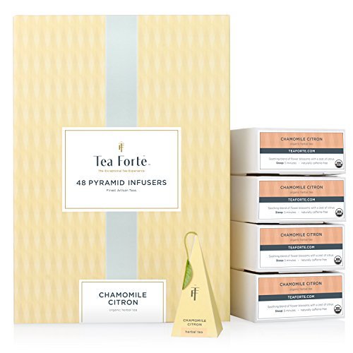 Tea Forte Chamomile Citron Herbal Tea Event Box Bulk Pack of 48 Pyramid Infuser Tea Sachets for All Occasions