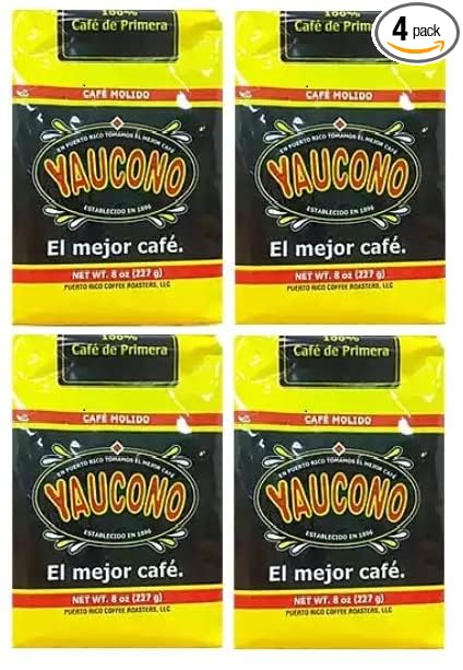 Yaucono Puerto Rican Ground Coffee 8oz (4pack) -Includes 2 packets of Dulce Caña Stevia 0 Calorie Sweetener
