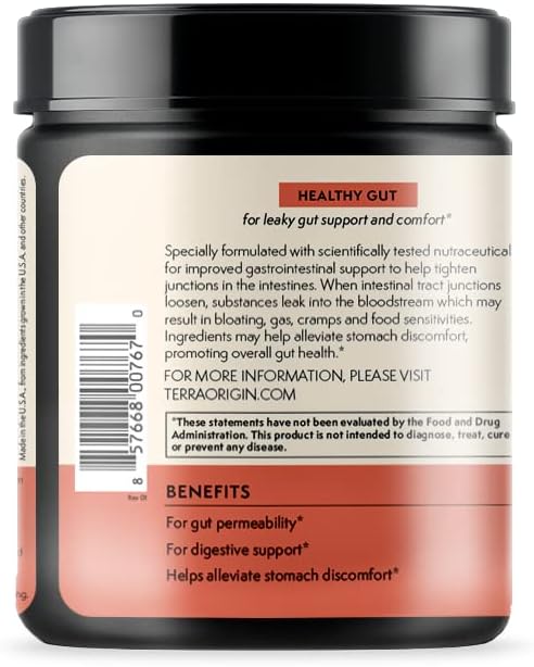 TERRA ORIGIN Healthy Gut Watermelon | 30-Servings with L-Glutamine Zinc Glucosamine Slippery Elm Bark Marshmallow Root and More!