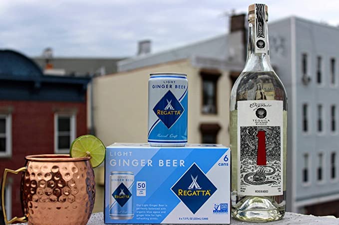 Light Ginger Beer by Regatta Craft Mixers Premium Mixer with All-Natural Ingredients and Organic Blue Agave Case of 24 Sleek Cans 7.5oz Each