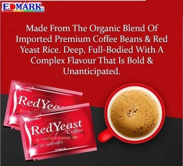 EDMARK Red Coffee - ZERO Sugar | Organic Instant Coffee w/Rose Petal Extract | Aromatic Red Coffee Pods for Daily Energy Focus Wellness &amp Coffee Lovers | 15g x 20 Convenient Sachets