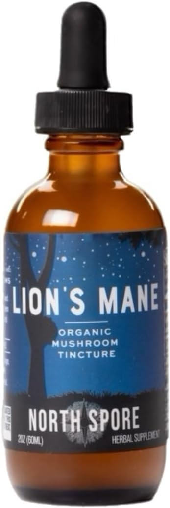 North Spore Organic Lion's Mane Mushroom Tincture (2 oz) | 100% Fruiting Body Extracts | for Focus Memory Brain Support | Certified Organic Vegan Non-GMO | Adaptogenic Nootropic | Made in USA