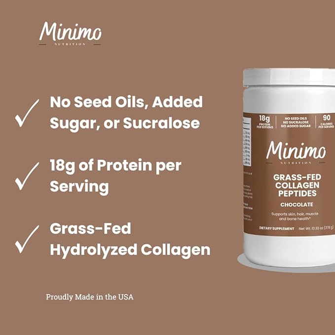 Chocolate Grass-Fed Collagen Peptides for Hair Skin Nails and Joints Non-GMO and Gluten Free 13.3 oz.