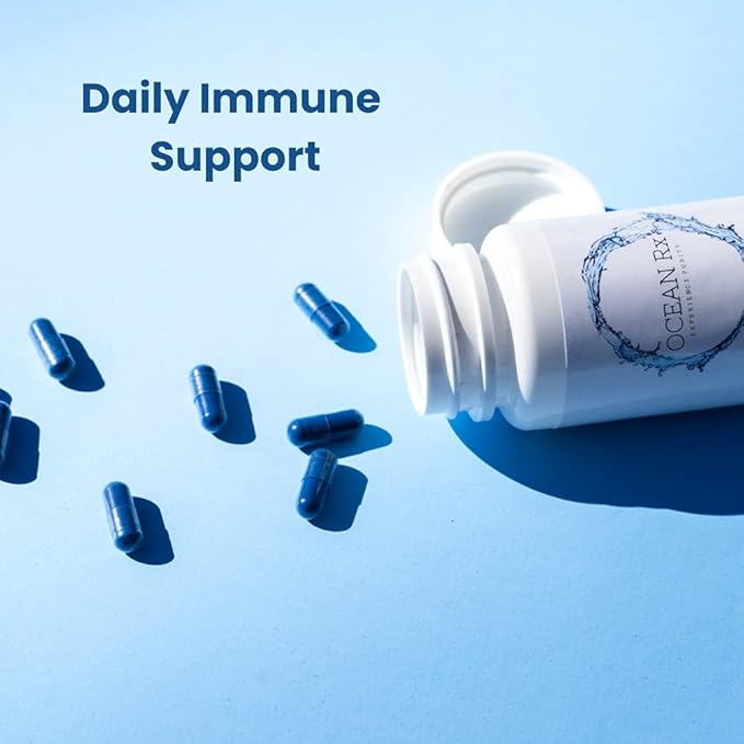 Organic Pure Blue Spirulina Capsules | Natural Superfood | Prebiotic Phycocyanin Supplement | Healty Skin Oral Health &amp Wound Recovery | 30 Serving Bottle