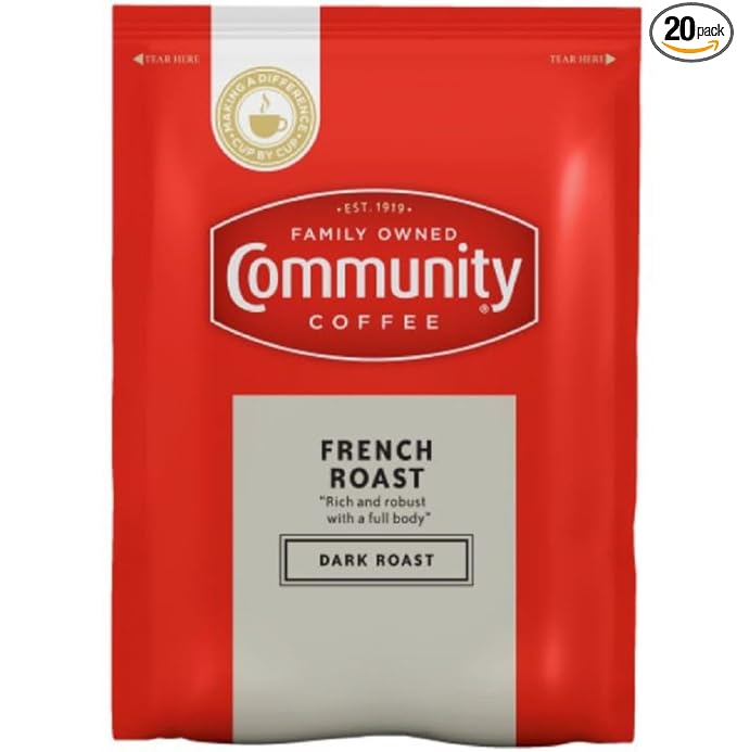 Community Coffee French Roast Dark Roast Pre-Measured Coffee Packs 3.0 Ounce Each (Box of 20)