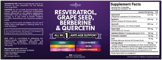 NEW AGE Resveratrol Berberine Grape Seed Extract Quercetin Supplement for Women and Men with Noni N-Acetyl Cysteine Acai - 120 Capsules