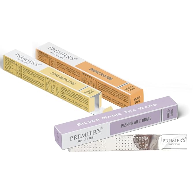 Premiers Silver Magic Infusion Wands | 9-in-1 Gourmet White Tea Infuser Wands Collection | Herbal and Ayurvedic Chai Collection with Fruits &amp Flowers | Ideal Gift Set for Delicious Tea Lovers