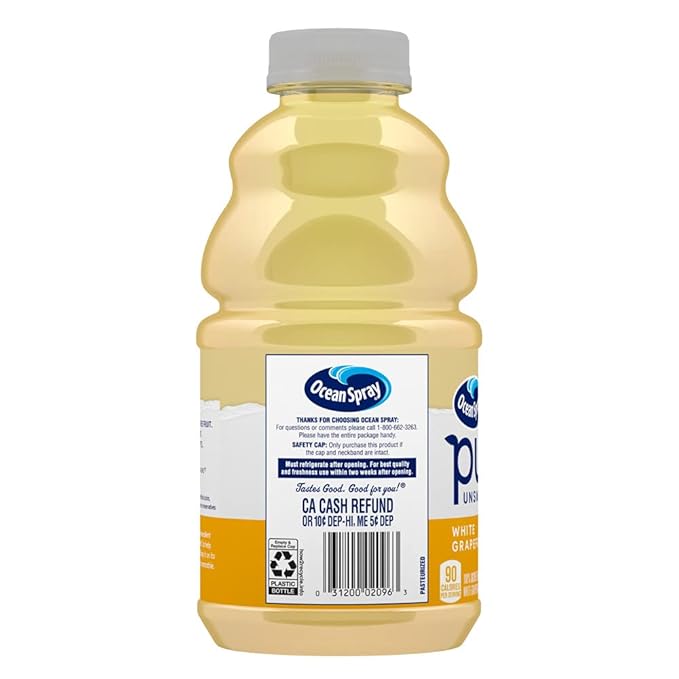 Ocean Spray® Pure Unsweetened White Grapefruit 100% White Grapefruit Juice 32 Fl Oz Bottle (Pack of 8)