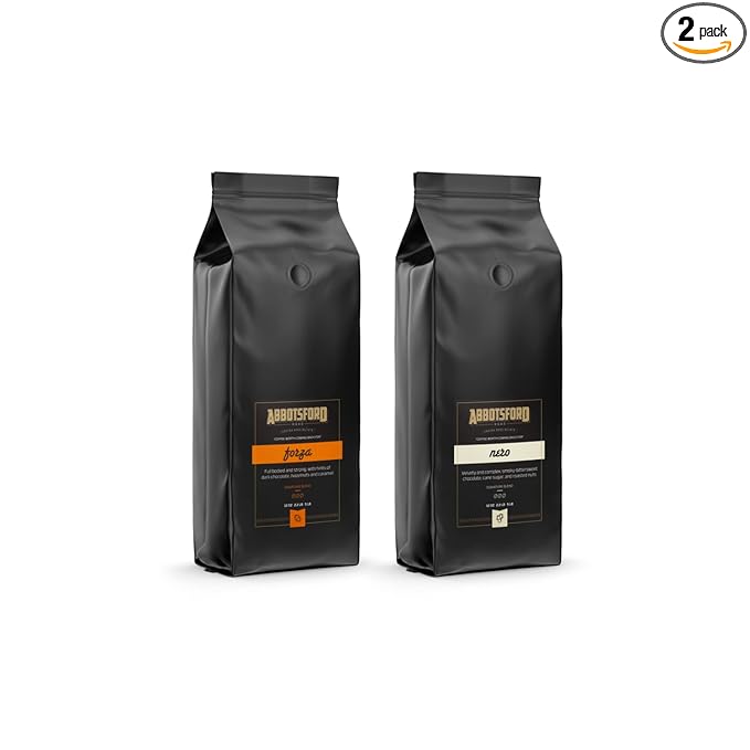 Abbotsford Road - Specialty Coffee Variety Pack Espresso Gourmet Roasted Coffee Beans Ideal for Cold Brew Drip Aeropress Pour Over or Percolator Includes Two 12oz Bags (Forza | Nero Ground)