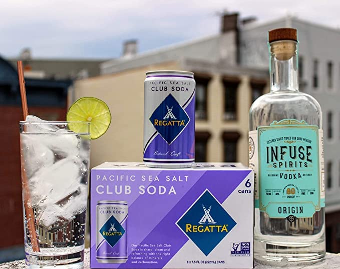 Pacific Sea Salt Club Soda Regatta Craft Mixers Zero Calorie Premium Cocktail Mixer 7.5oz Case of 24 Sleek Mini Cans