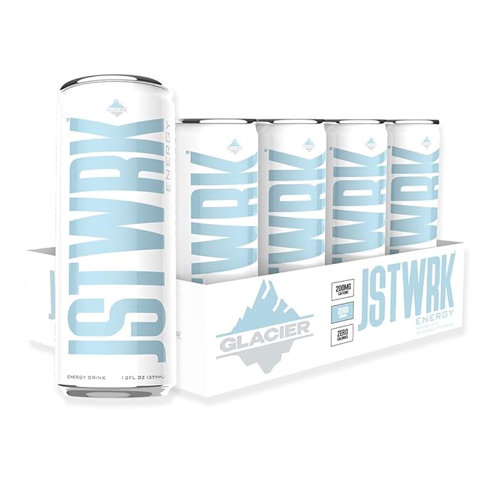JST WRK Energy Drink - 12-Pack Sugar-Free Zero Calories No Sugar Alcohols 12 Fl Oz. 200 milligrams Caffeine (Glacier)