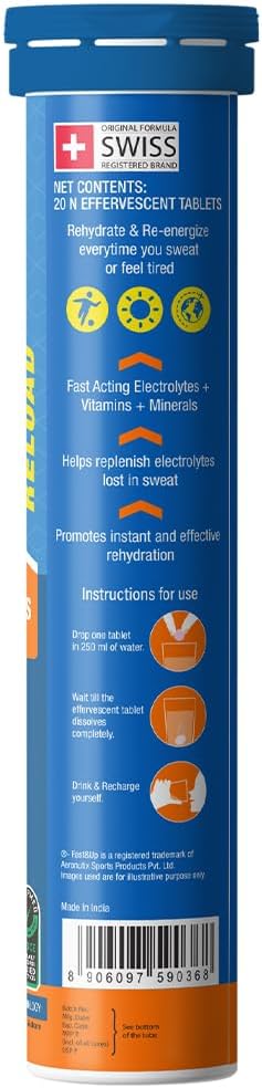FAST&ampUP Reload - Electrolyte Energy Drink - Sports Nutrition Electrolyte Drink - Effervescent Tablets for Running &amp Cycling- 20 effervescent Tablets - Lime and Lemon Flavour