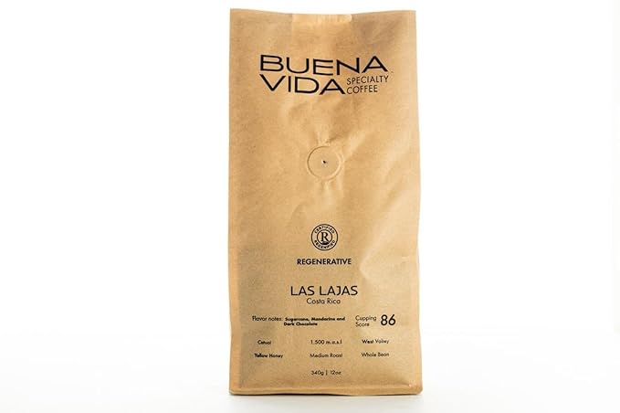 Buena Vida Speacialty Coffee - Las Lajas Whole Bean Yellow Honey - Costa Rican Regenerative Coffee (12 oz)