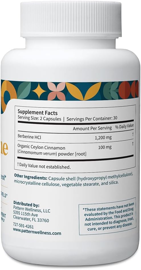 Pattern Wellness Berberine Supplement with Organic Ceylon Cinnamon – Supports Metabolic Balance &amp Circulatory Wellness – Non-GMO Vegan – 180 Vegan Capsules