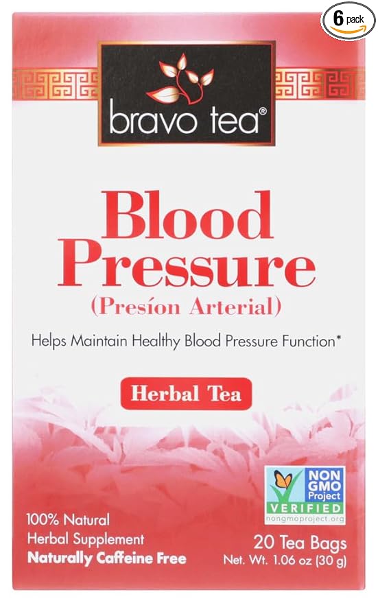 Bravo Tea Blood Pressure Herbal Tea Naturally Caffeine Free 100% Natural No Artificial Flavors or Preservatives Vegan Gluten Free &amp Non-GMO 20 Tea Bags (Pack of 6)
