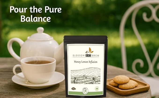 Blossom &amp Brew Honey Lemon Green Tea - Premium Loose Leaf Green Teas with Lemon Peels (2.46oz) Long Leaves Aromatic Herbal - Natural Ingredients | Brew Hot or Iced Tea
