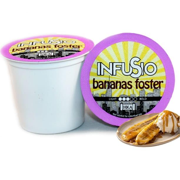 InfuSio Coffee Pods 96 Count - Bananas Foster Coffee Medium Roast Flavored Single Serve Pods for Keurig K Cups Brewers - InfuSio Premium Roasted Keurig 2.0 Compatible