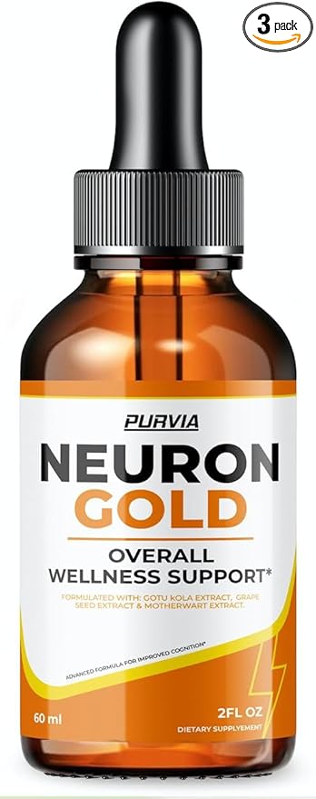 (3 Pack) Neuron Gold Drops NeuronGold Liquid Supplement Neuropathy Nutritional Support For Health Relief Nerve Pain Vitamins Stimulator Regeneration for Memory Focus Concentration Clarity (6 oz)