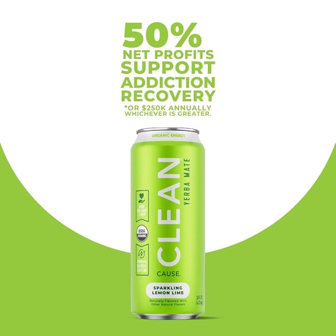 CLEAN Cause Low Calorie Lemon Lime &amp BlackBerry USDA Organic Sparkling Yerba Mate Tea (16oz cans 2-12-Pack Case) Low Sugar 160mg Caffeine Healthy Alternative to Soda &amp Energy Drinks.