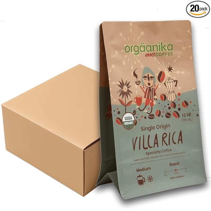 New Orgaanika Andes Cusco (Peru)|Single Origin Coffee | Gourmet Organic | Medium Ground | All Brewing Methods | 12oz bag Pack of 20 (best for restaurants and coffee shops)
