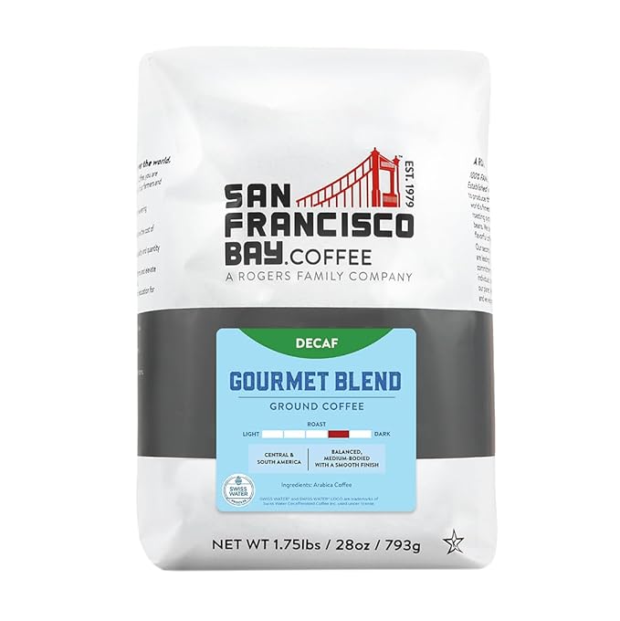 San Francisco Bay Coffee - Decaf Medium Roast - Decaf Gourmet Blend (28 oz bag) - Ground Coffee Swiss Water Processed