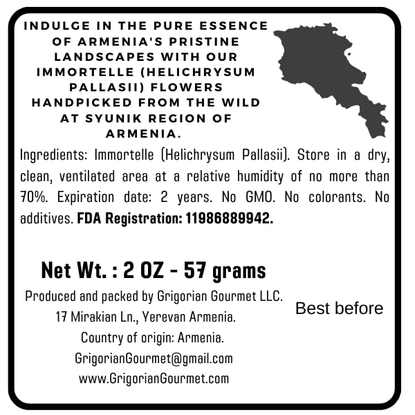 Helichrysum Immortelle Dried Flowers (2 OZ = 57 grams) Sandy Immortelle Herb Tea Wild Harvest from Armenia