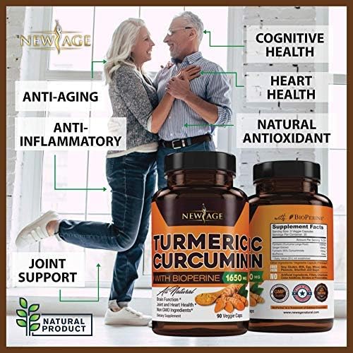 NEW AGE Turmeric Curcumin with Bioperine Capsules - Natural Joint &amp Healthy Support with 95% Standardized Curcuminoids for Potency &amp Absorption - Non-GMO Gluten Free (90 Count (Pack of 1))