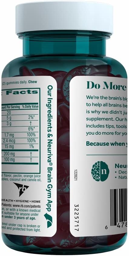 NEURIVA Plus Brain Supplement for Memory Focus &amp Concentration + Cognitive Function with Nootropics Phosphatidylserine and Neurofactor VIT B6 &amp B12 Strawberry Flavor 50 Gummies (2 Pack)