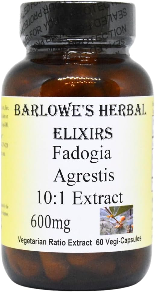 Barlowe's Herbal Elixirs Fadogia Agrestis Extract - 60 600mg VegiCaps - Stearate Free Glass Bottle!