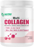 Multi Collagen Peptides Powder - Type I II III V X with Vitamin C E &amp Hyaluronic Acid Hair Skin Nail Support | Unflavored Non-GMO Easy Mix - 45 Servings