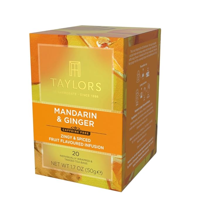Taylors of Harrogate Mandarin &amp Ginger Herbal Tea Individually Wrapped Bags 20 Count (Pack of 6) Zingy Fragrant &amp Spiced Caffeine-Free Enjoy Hot or Iced 120 Teabags Total