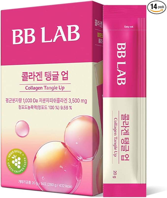 BB LAB Collagen Tangle Up Jelly Stick Green Grape Flavor 3500mg Low Molecular Fish Collagen Inner Beauty with 20 Functional Ingredients Chewy Texture 20g x 14 Sticks