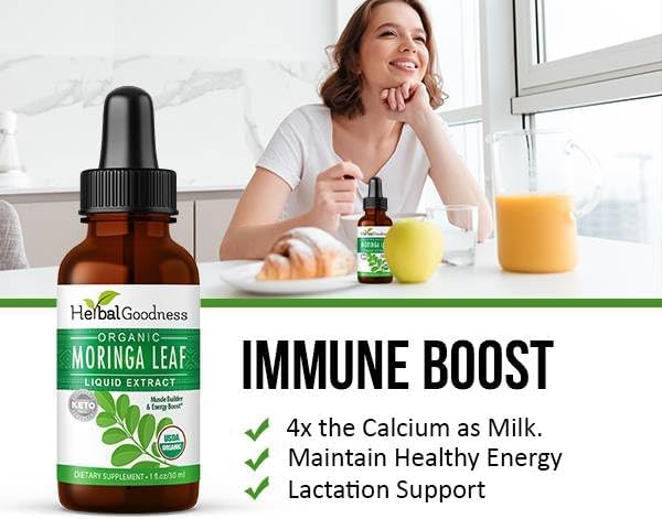 Herbal Goodness Moringa Extract Liquid Drops 1 Fl. oz - Superfoods Tincture for Energy &amp Immune Support Organic and Highly Bioavailable Alternative to Moringa Capsules &amp Powder Non-GMO Vegan