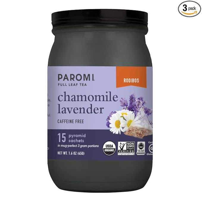 Paromi Chamomile Lavender Rooibos Organic Tea Signature Jar 15 Count (Pack of 3)