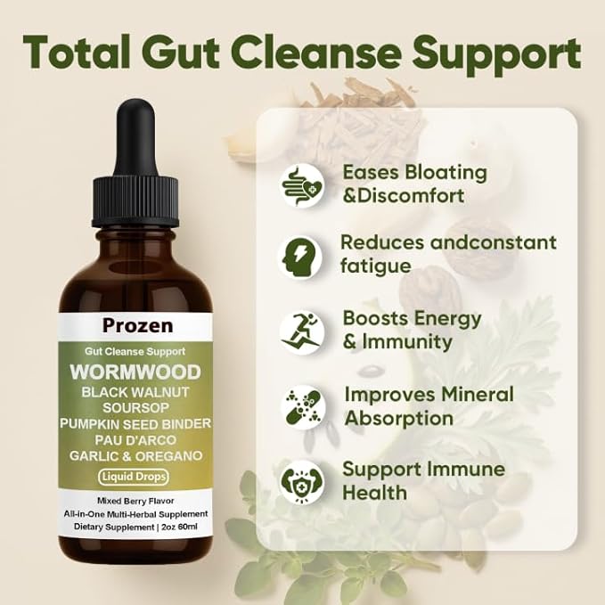 Wormwood Gut Cleanse &amp Detox Drops – Nuvian Black WalnutClove Soursop Pumpkin Seed PAU D’Arco Garlic &amp Oregano – Mixed Berry Digestive Support Energy &amp Nutrient Absorption 2 fl oz