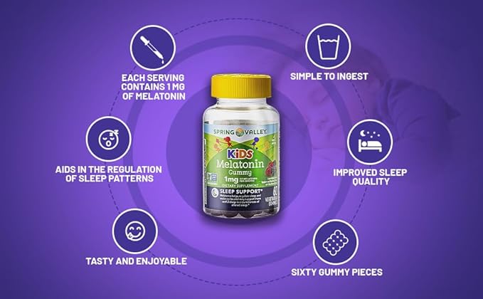 Vegetarian Melatonin Gummies for Kids Sleep Support 60 (2 Pack) Bundle with Exclusive Healthy Sleep Habits for Children - Better Light&ampSpring Guide (3 Items)